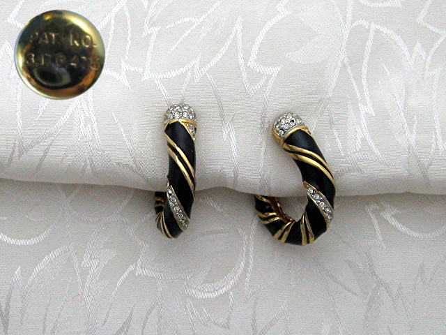 Enamel Crystal and Goldtone Clip Earrings Vintage