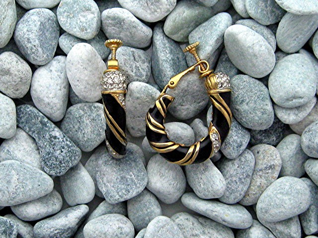 Enamel Crystal and Goldtone Clip Earrings Vintage