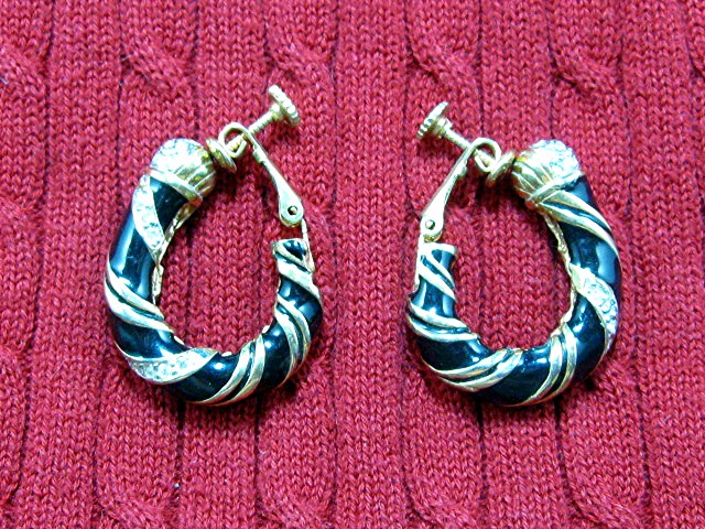 Enamel Crystal and Goldtone Clip Earrings Vintage