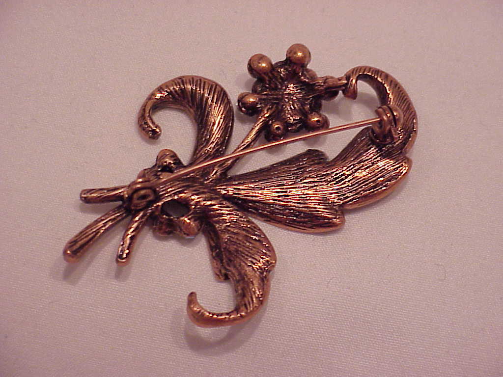 Clear And Aurora Borealis Rhinestone Flower Copper Brooch