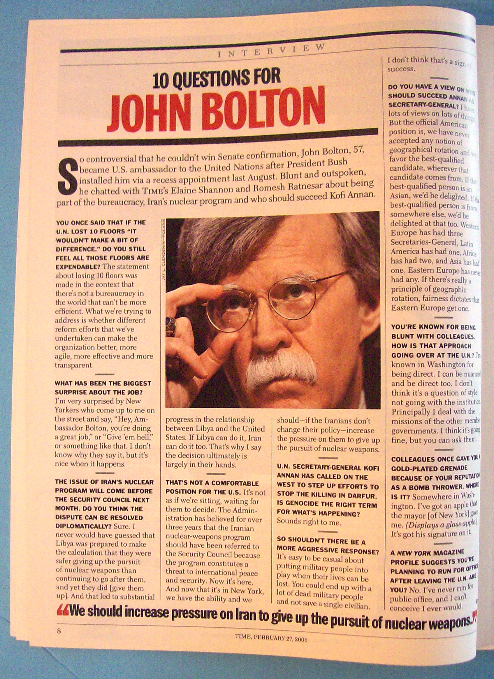 Time Magazine February 27, 2006 Sticking To His Guns