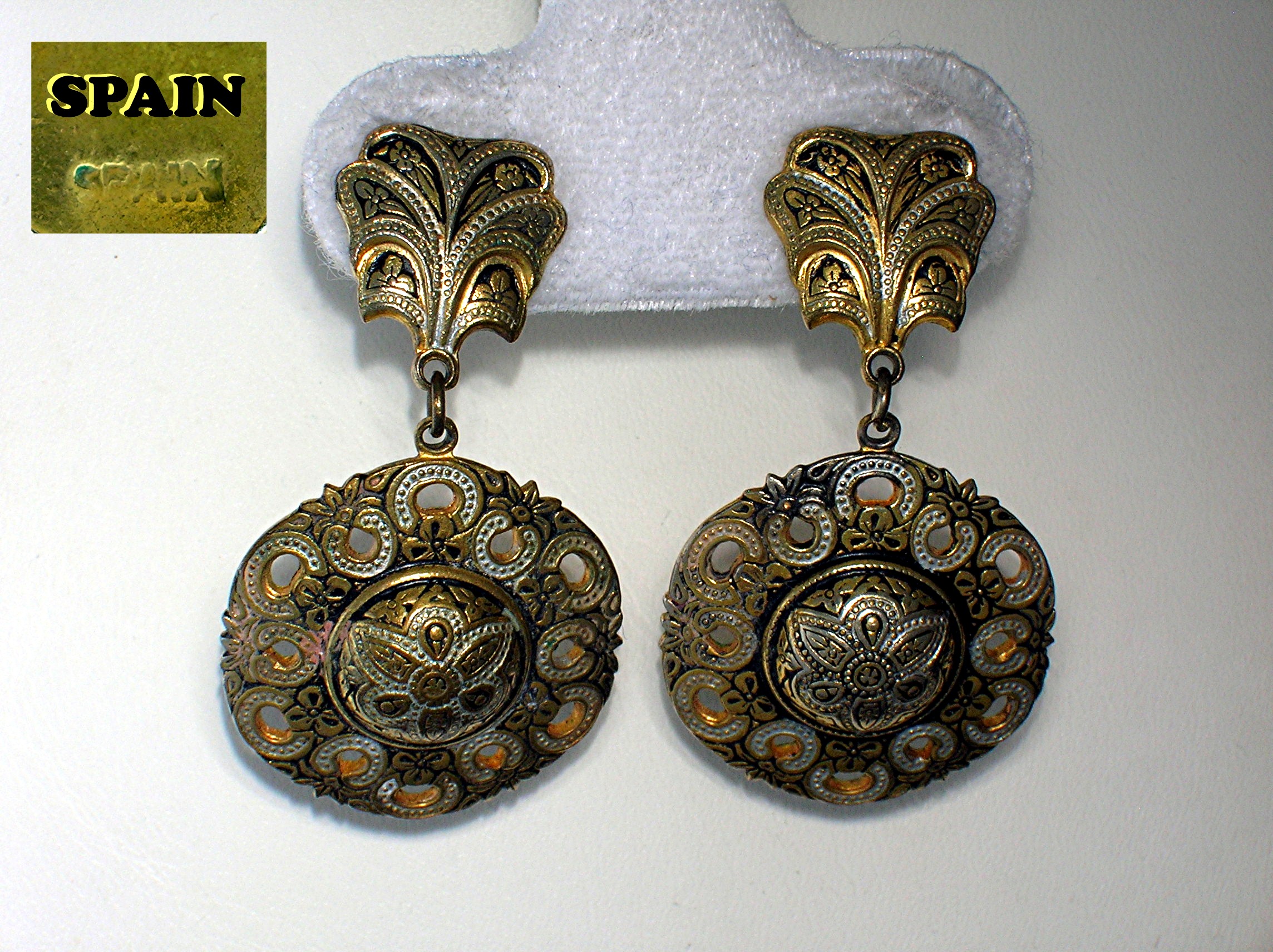 Chased Drop Earrings From Toledo Spain