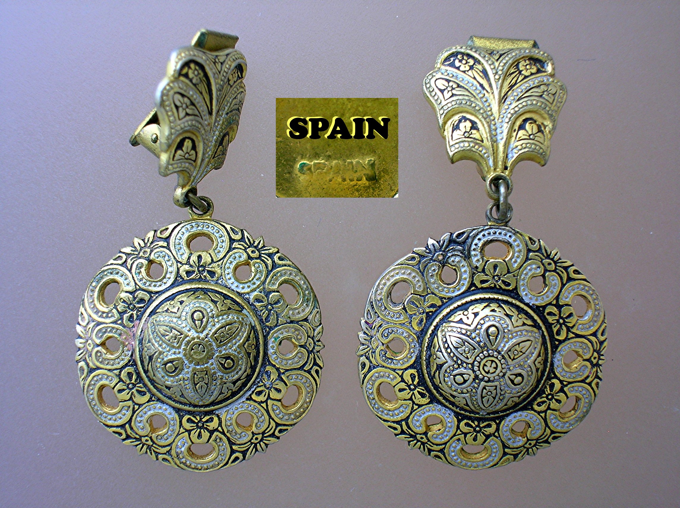 Chased Drop Earrings From Toledo Spain