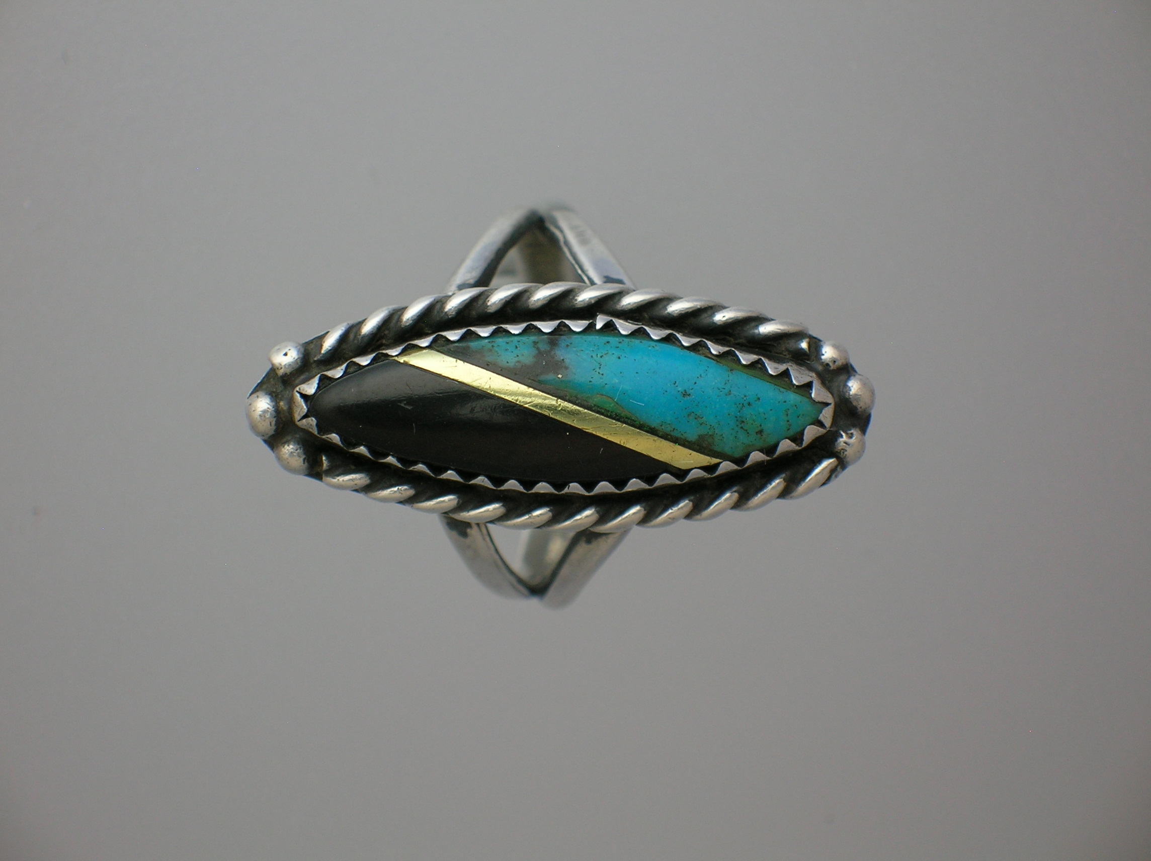 Navajo  Turquoise Onyx Gold Silver Ring