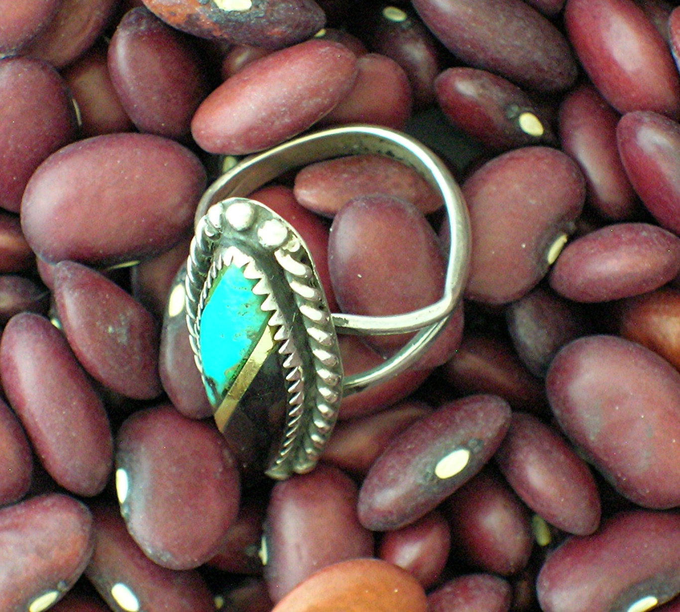 Navajo  Turquoise Onyx Gold Silver Ring