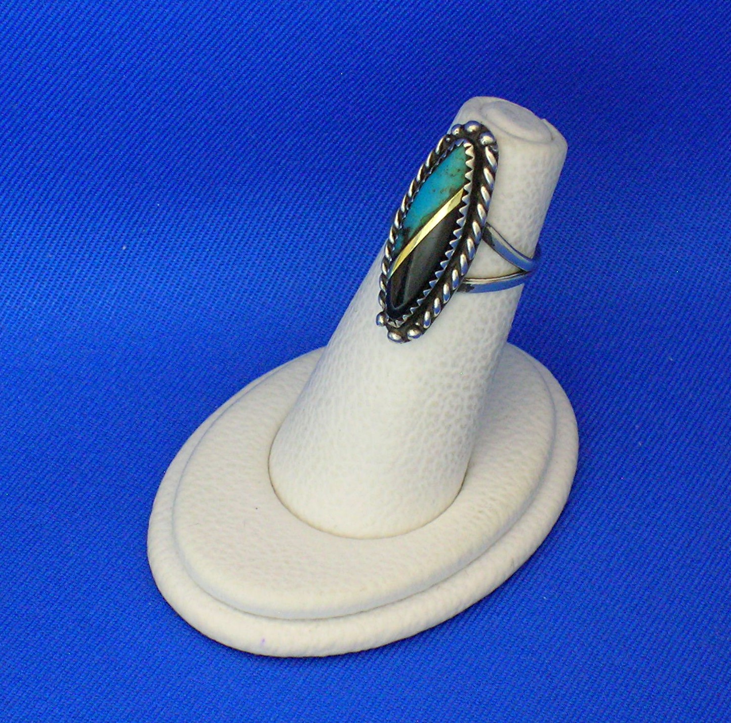 Navajo  Turquoise Onyx Gold Silver Ring