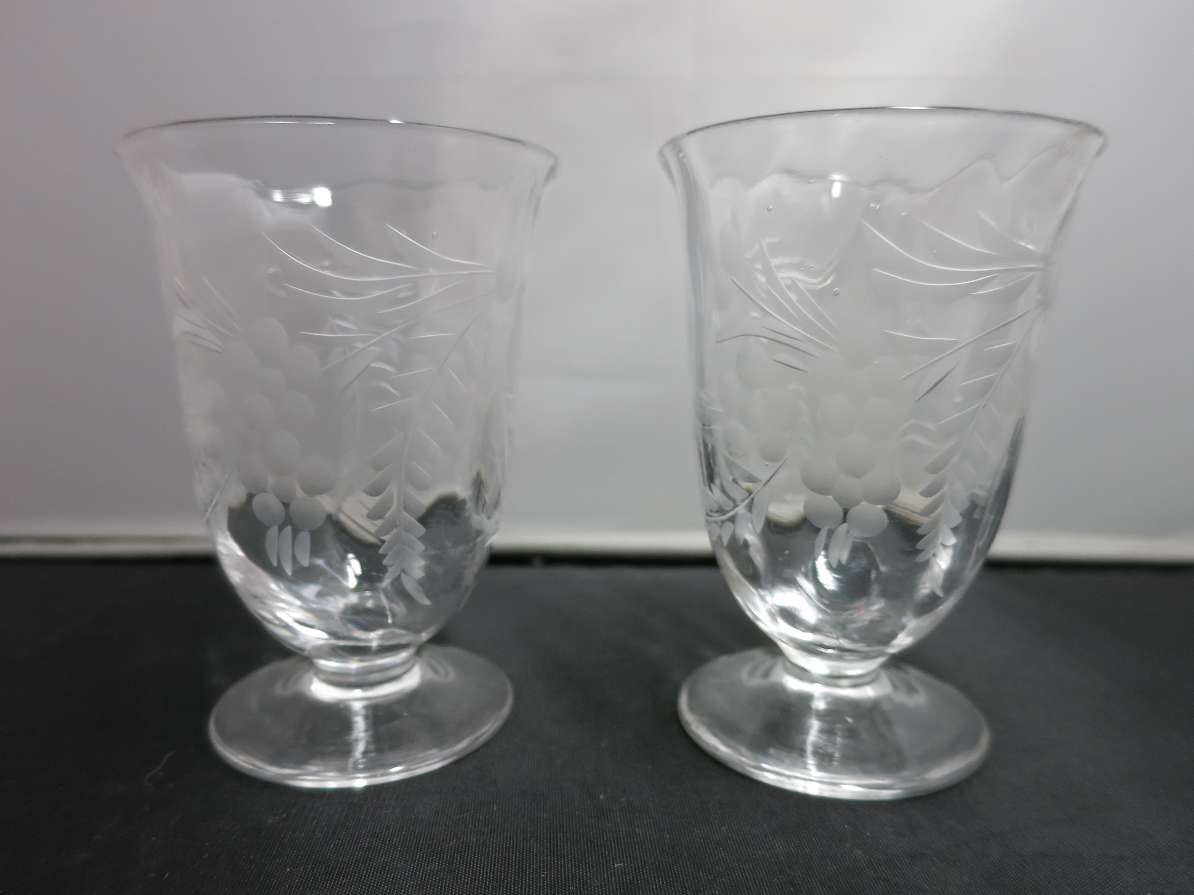 Floral Etched Glass Juice Glass Footed set of two