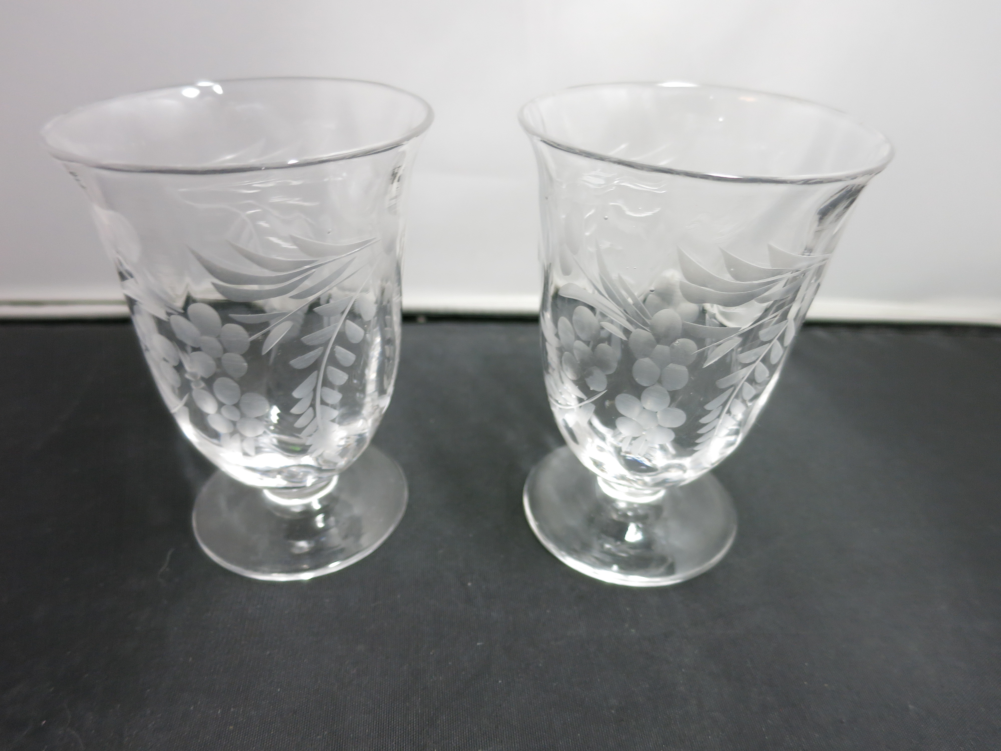 Floral Etched Glass Juice Glass Footed set of two