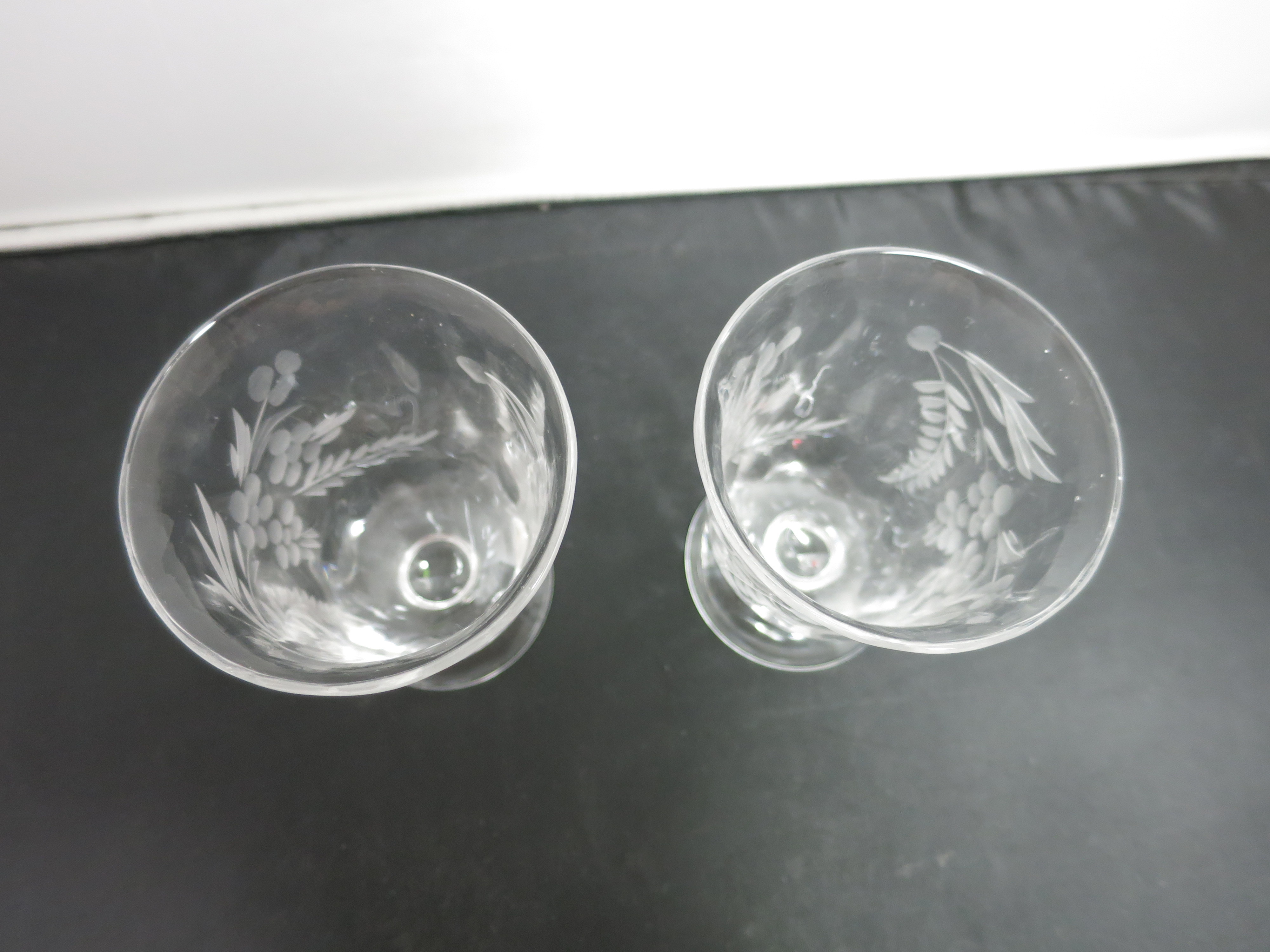 Floral Etched Glass Juice Glass Footed set of two
