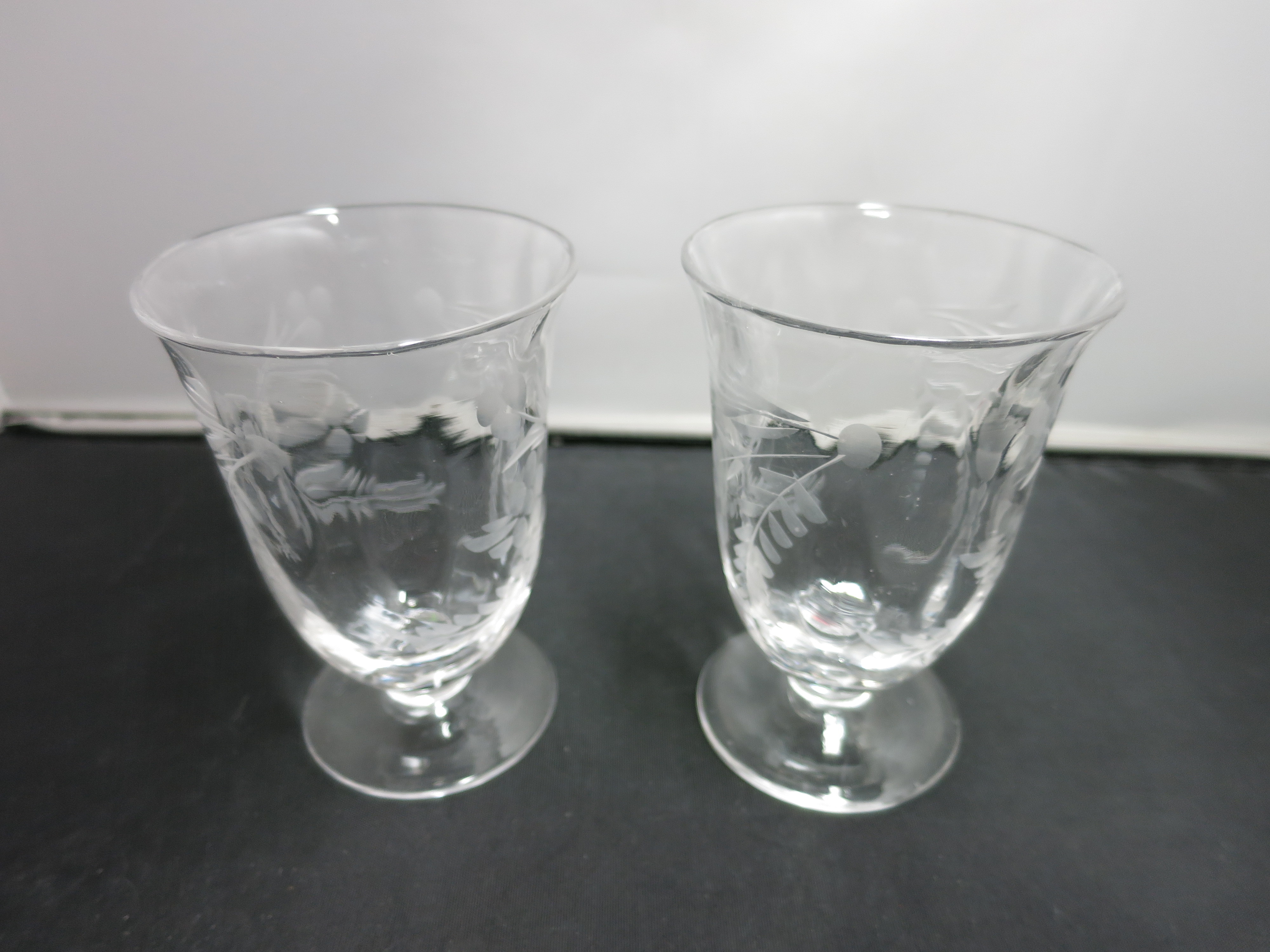 Floral Etched Glass Juice Glass Footed set of two