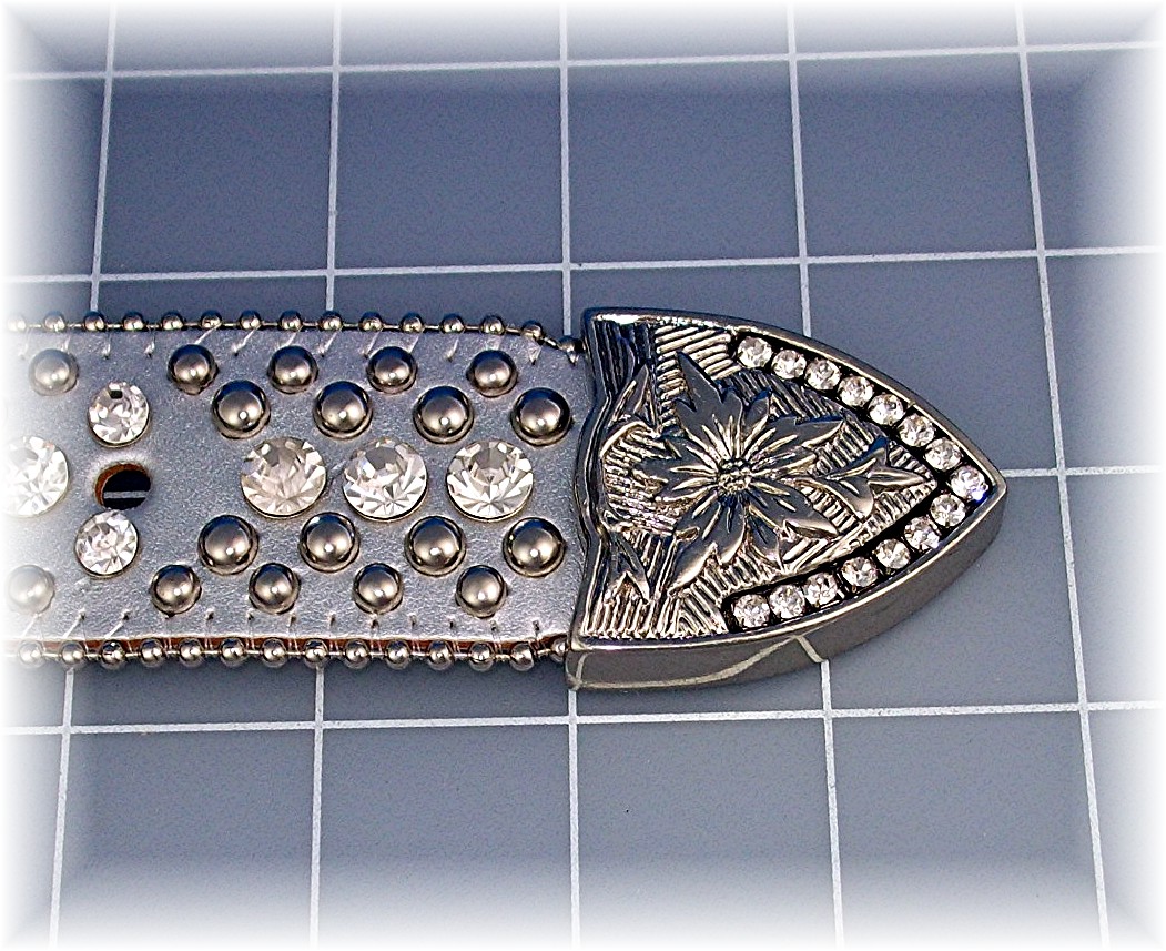 Belt  Silver Leather Studded with  Sparkling Crystals