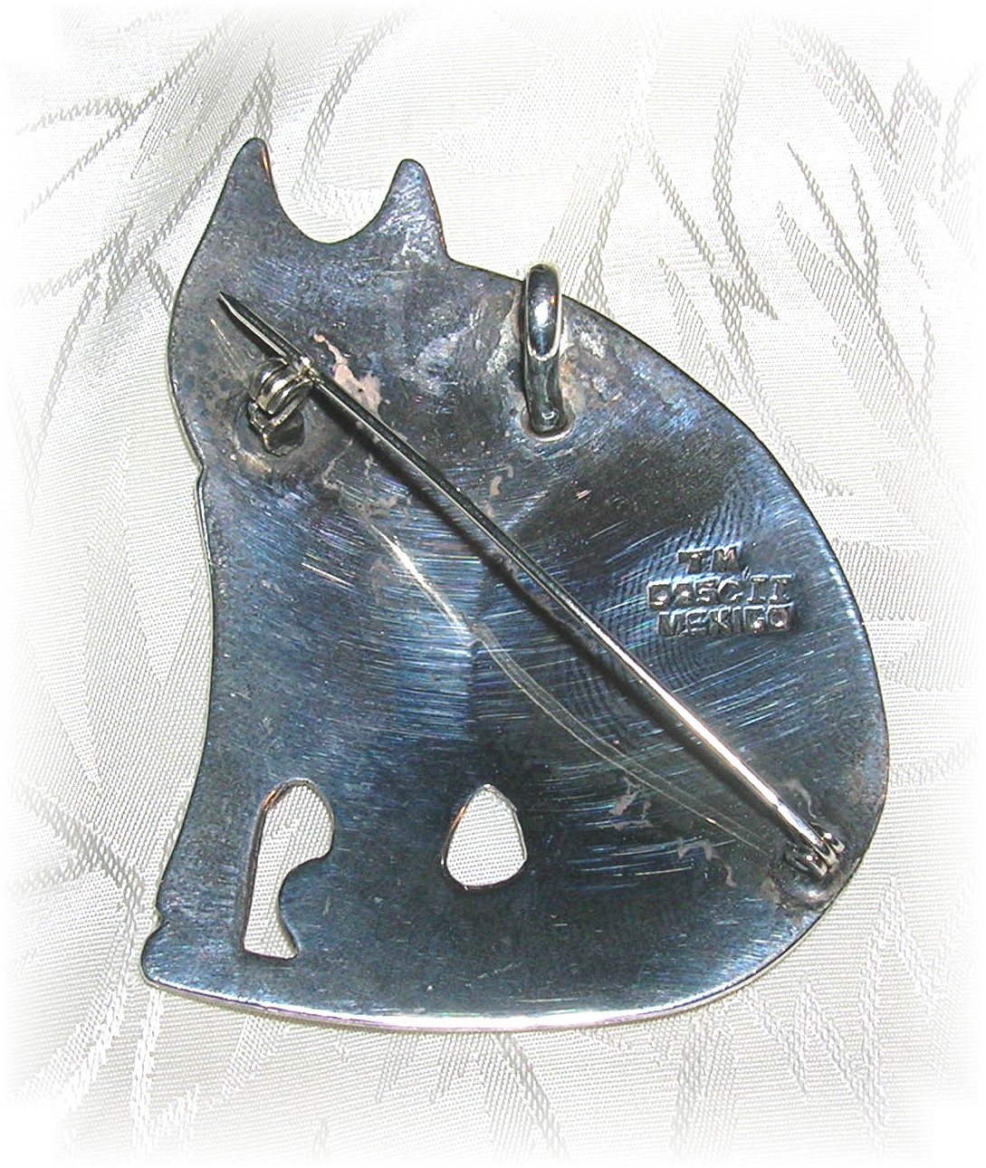 Sterling Silver Cat Pendant Brooch Mexico....