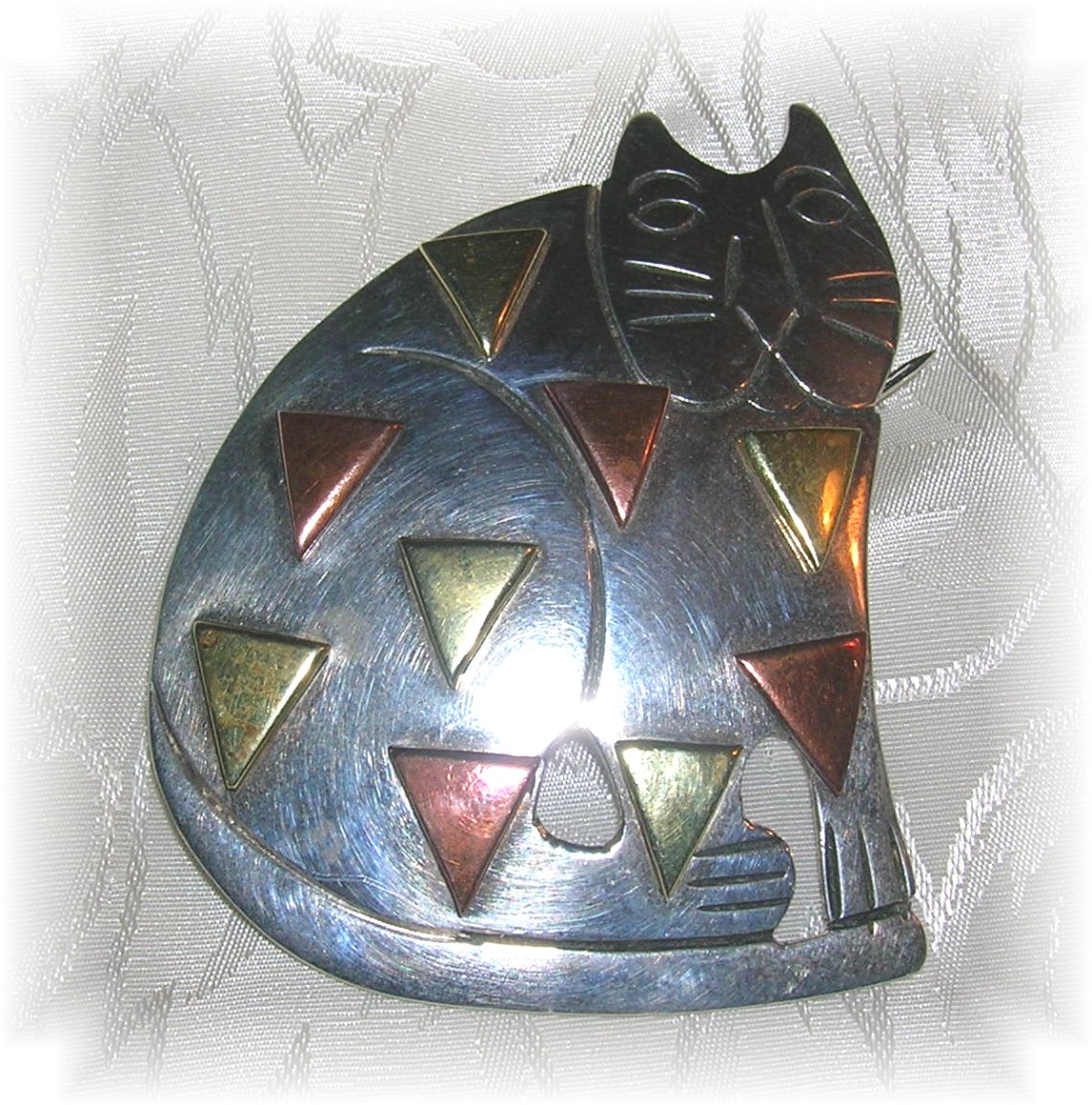 Sterling Silver Cat Pendant Brooch Mexico....
