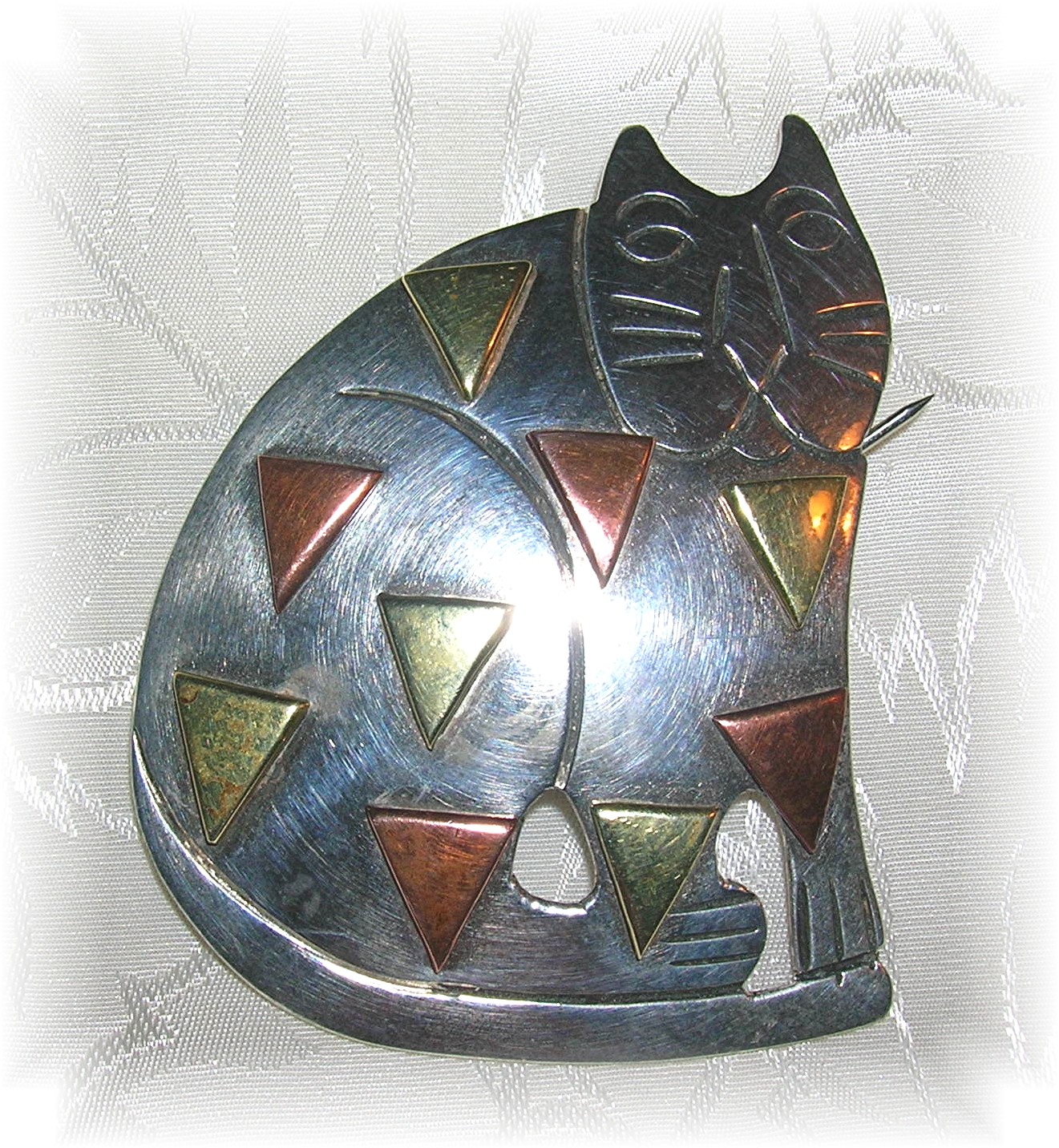 Sterling Silver Cat Pendant Brooch Mexico....