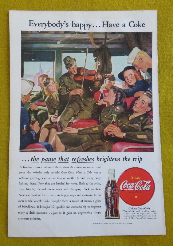 1946 Coca Cola (Coke) With Soldier Playing Violin While Other Soldiers Sing