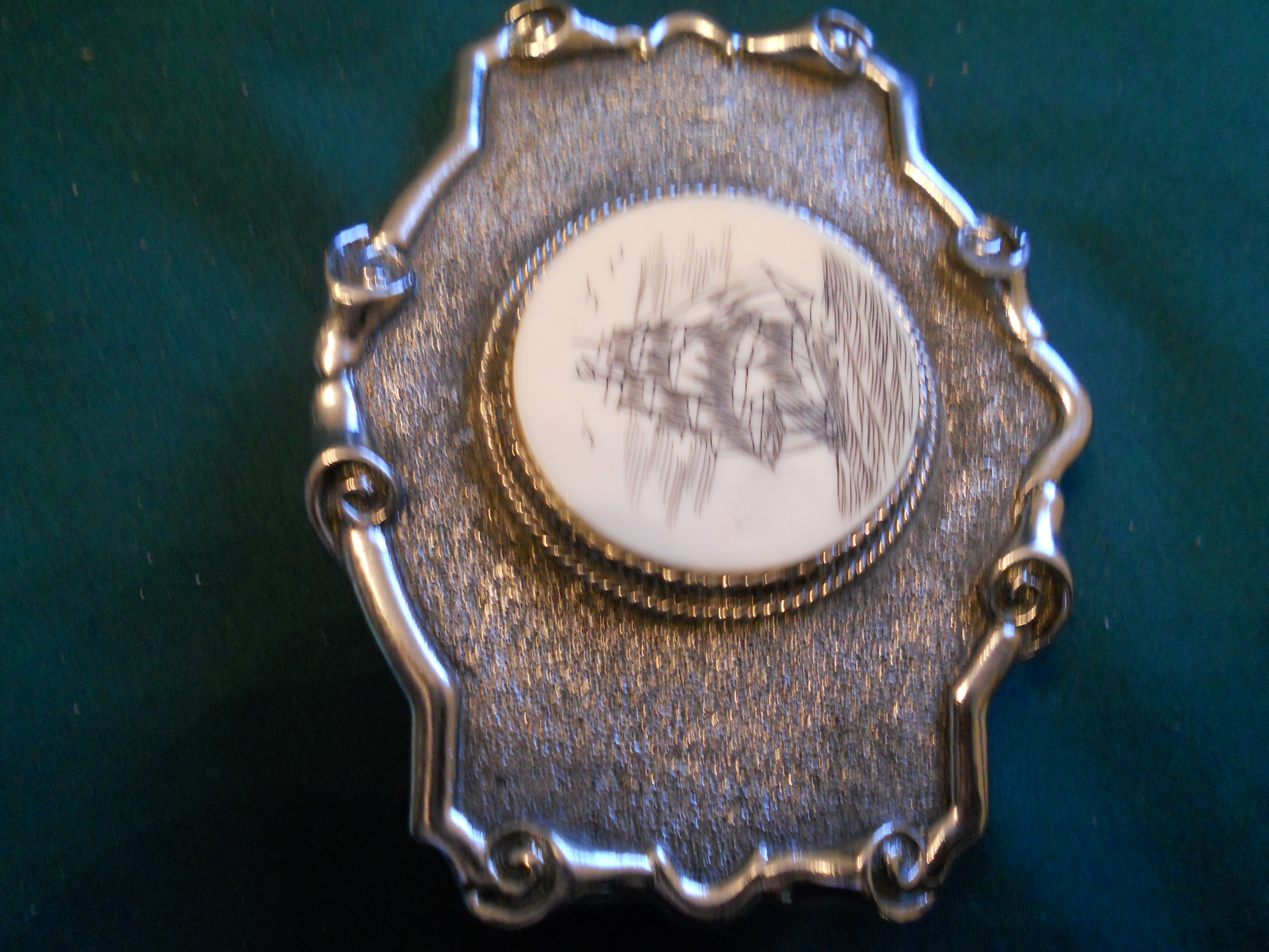 Scrimshaw Ship Belt Buckle