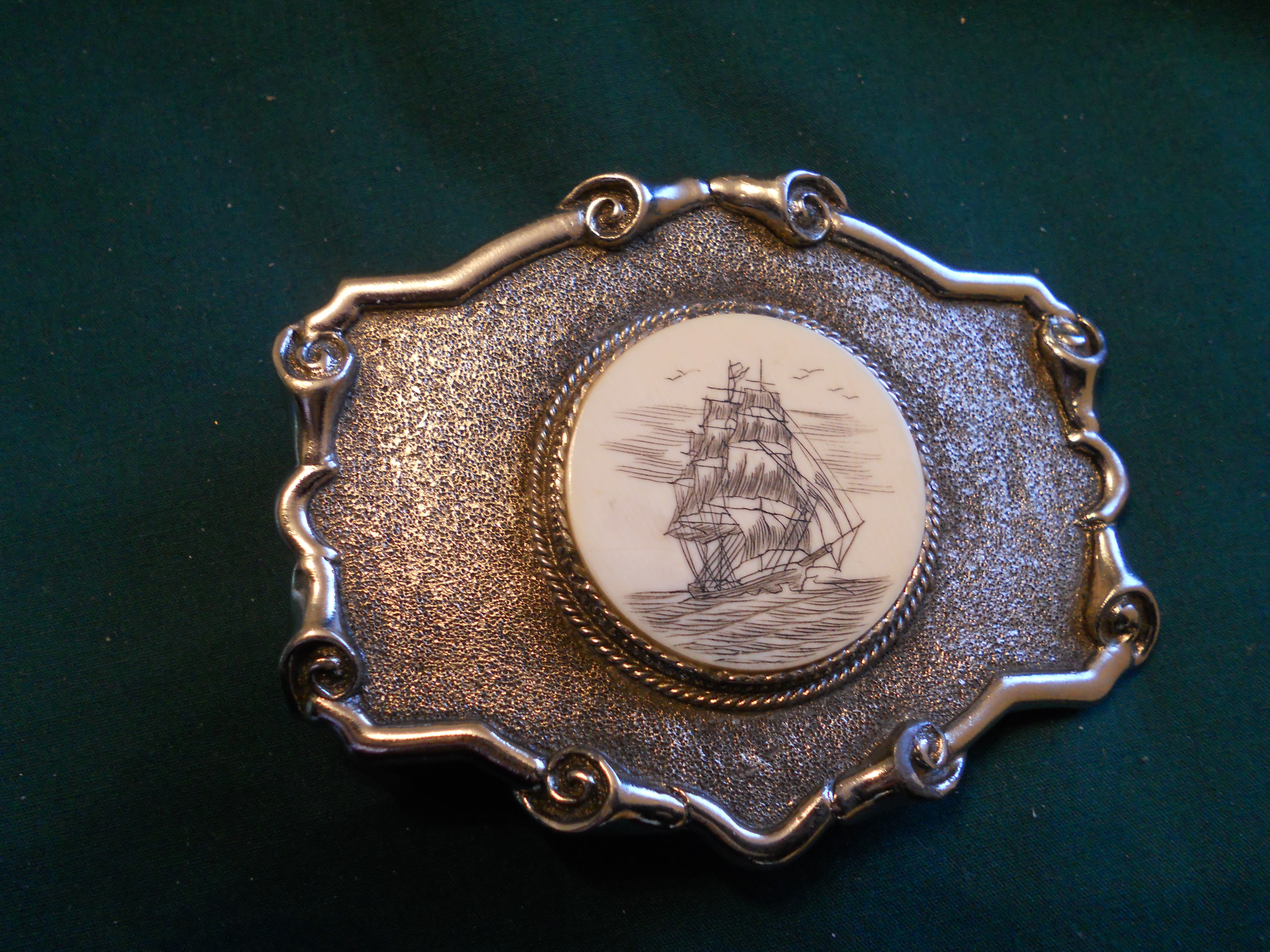 Scrimshaw Ship Belt Buckle