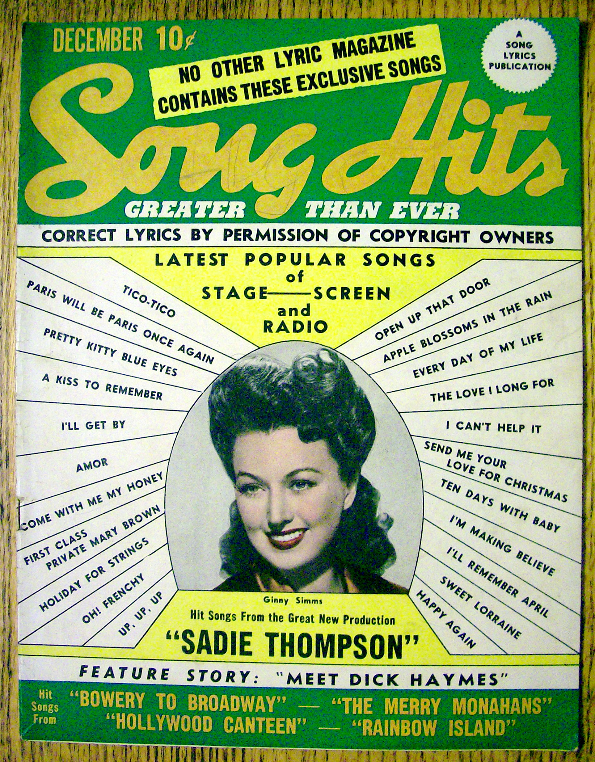 Song Hits Magazine December 1944 Ginny Simms Cover