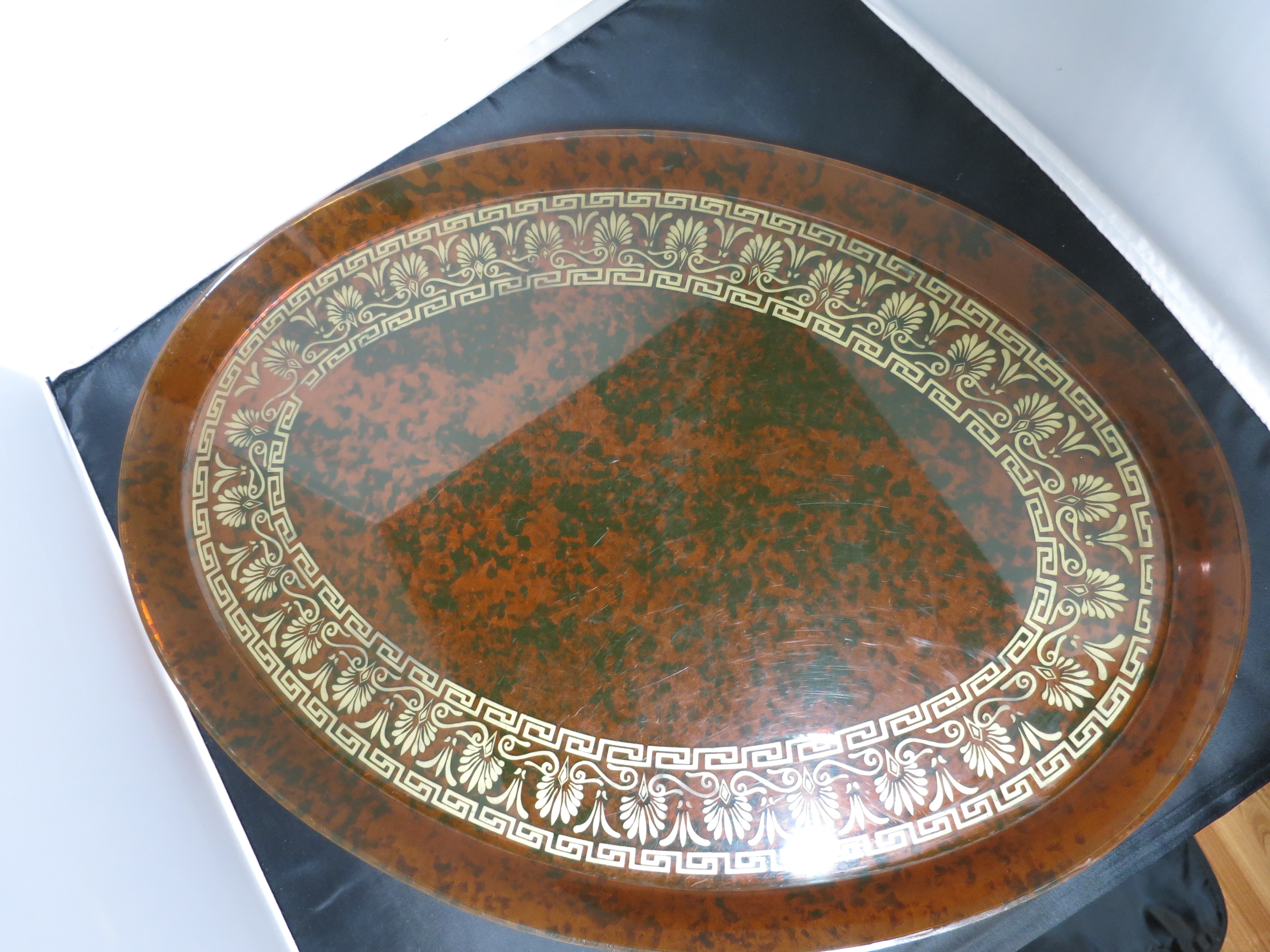 Mid Century Lucite Tortoise Shell Tray Elegant Gold