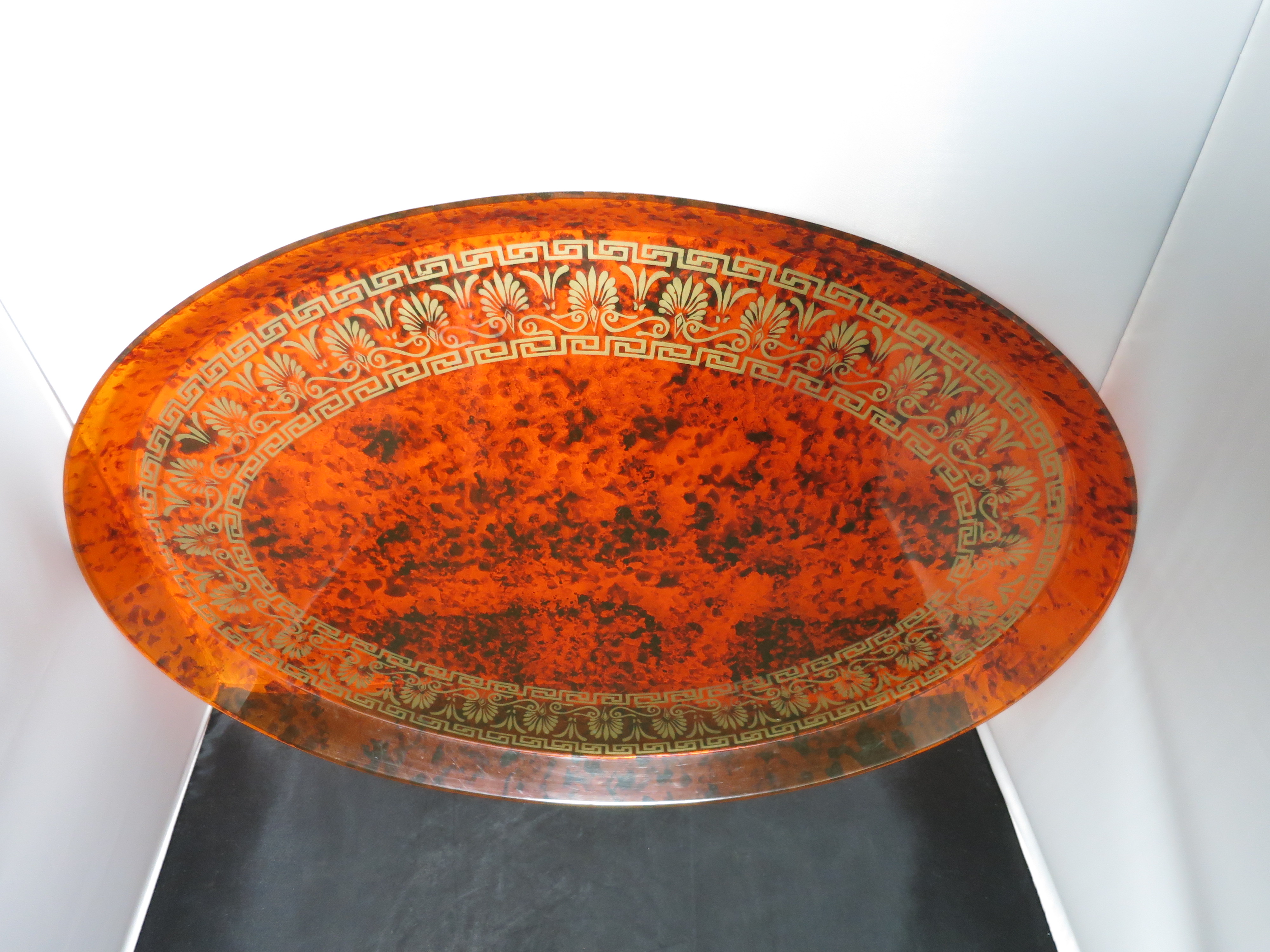 Mid Century Lucite Tortoise Shell Tray Elegant Gold