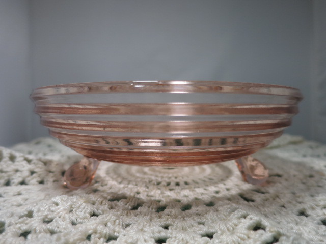 Anchor Hocking Manhattan Pink Depression Glass Footed Candy Dish