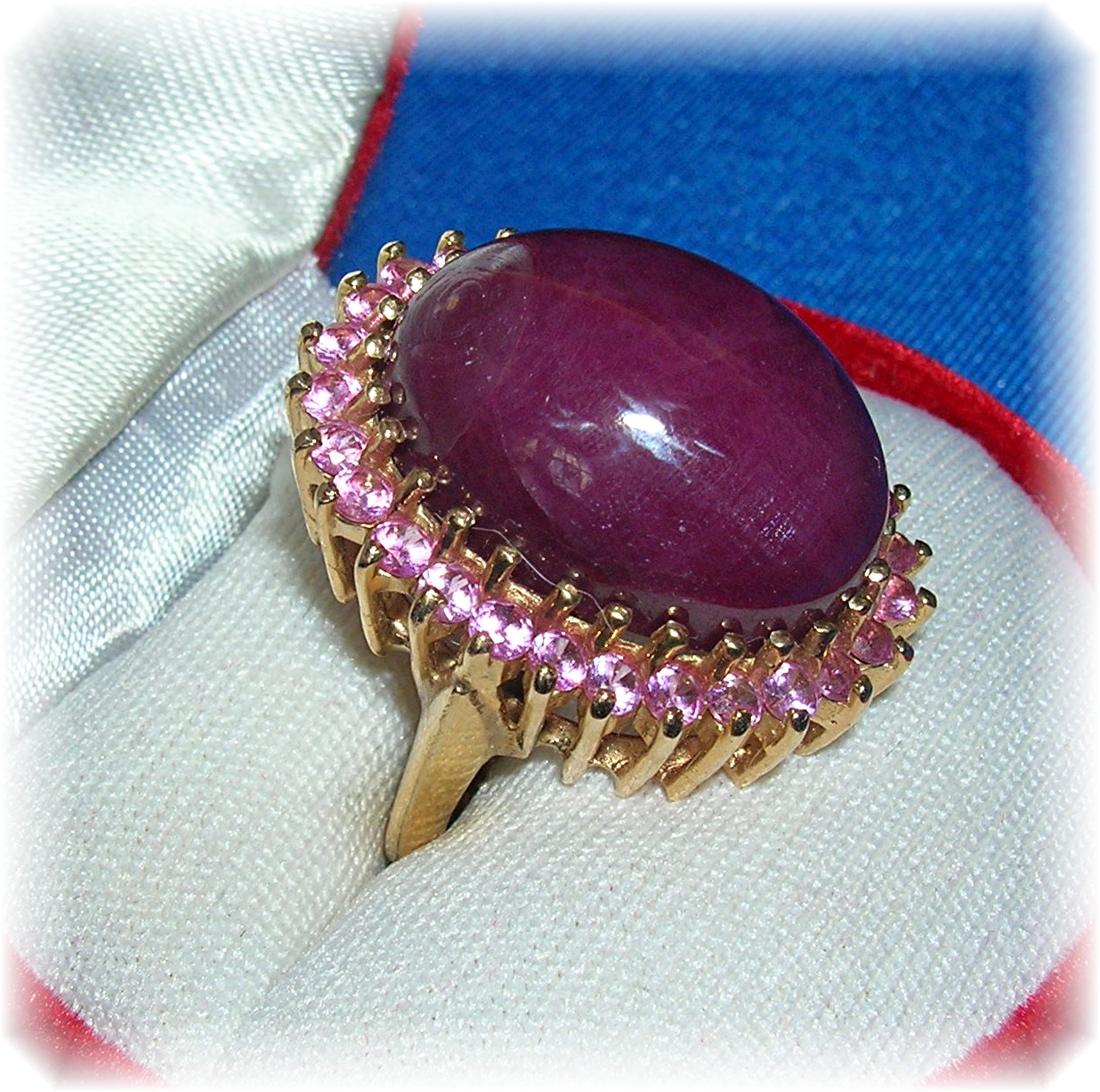 Ring 14K  Gold Pink Tourmaline Cabochon Ruby