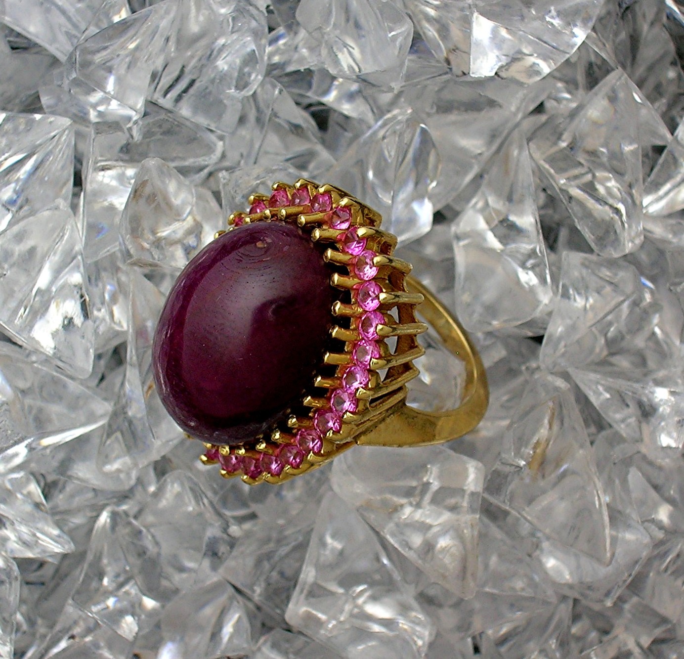 Ring 14K  Gold Pink Tourmaline Cabochon Ruby