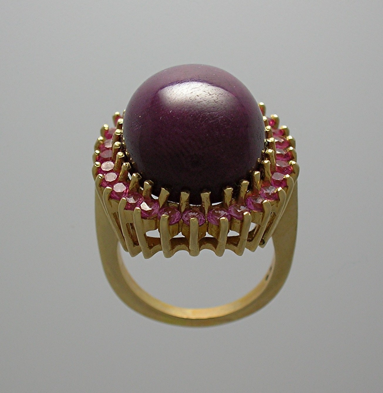 Ring 14K  Gold Pink Tourmaline Cabochon Ruby