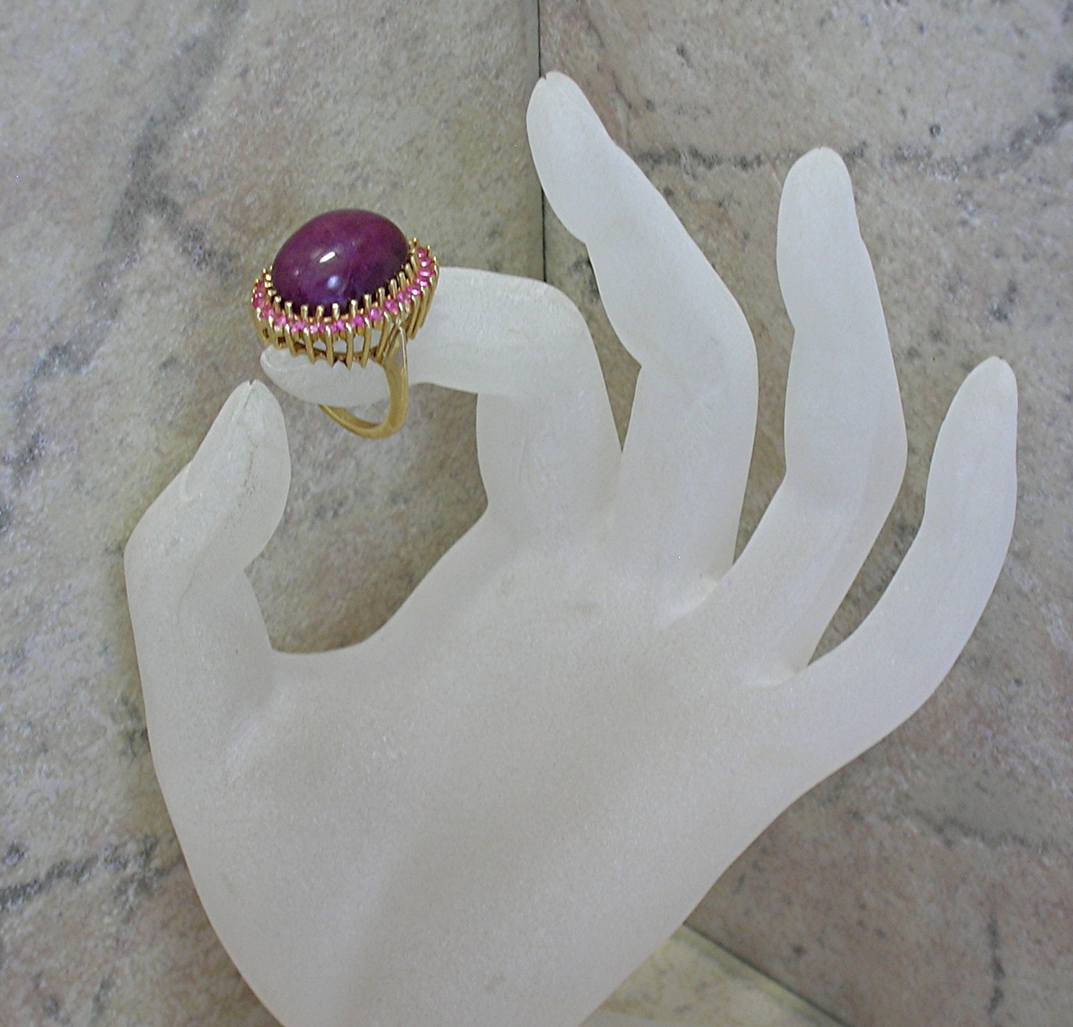 Ring 14K  Gold Pink Tourmaline Cabochon Ruby