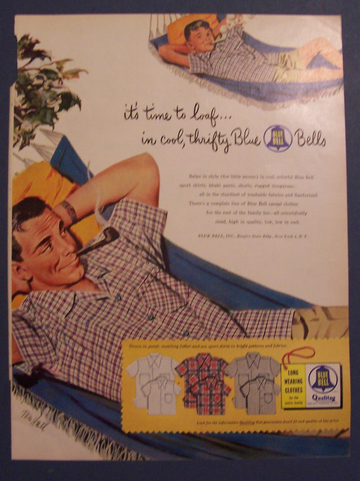 1954 Blue Bell Clothes with Man & Boy on Hammock