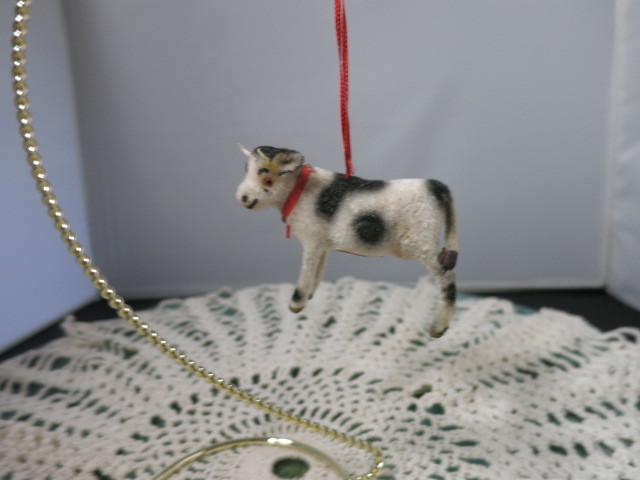 Wagner Hand Work West Germany Flocked Cow Ornament with Label