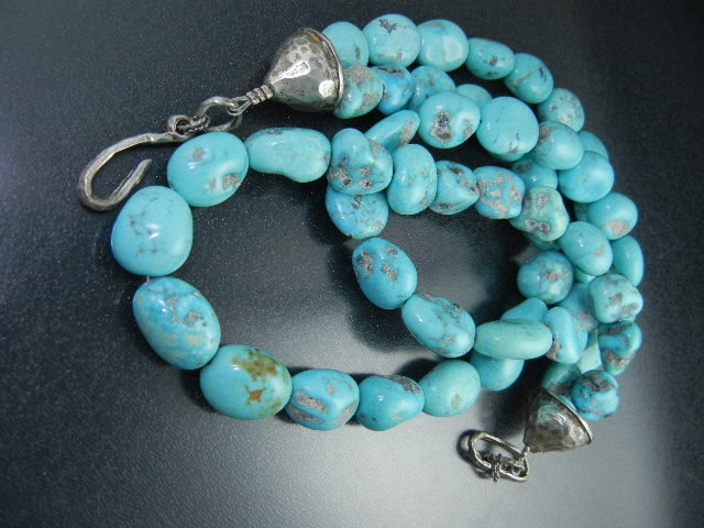 Native American Fox Turquoise Sterling Silver 2 Strand