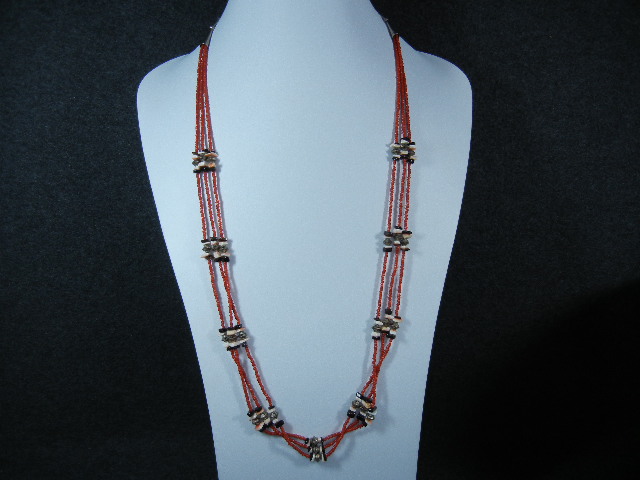 Coral Spiny Oyster Onyx Sterling Silver Necklace
