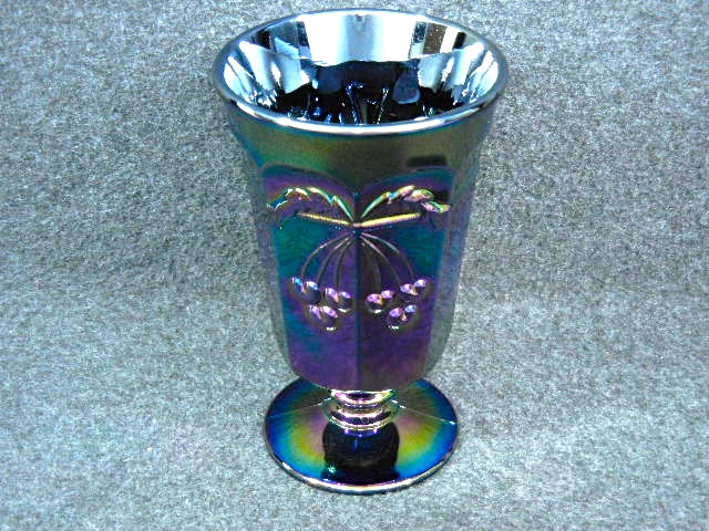 Purple Carnival Glass "Cherry" Footed Tumbler