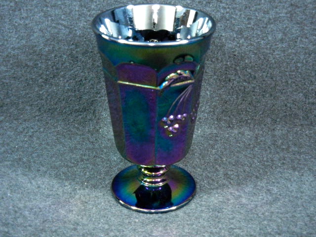 Purple Carnival Glass "Cherry" Footed Tumbler