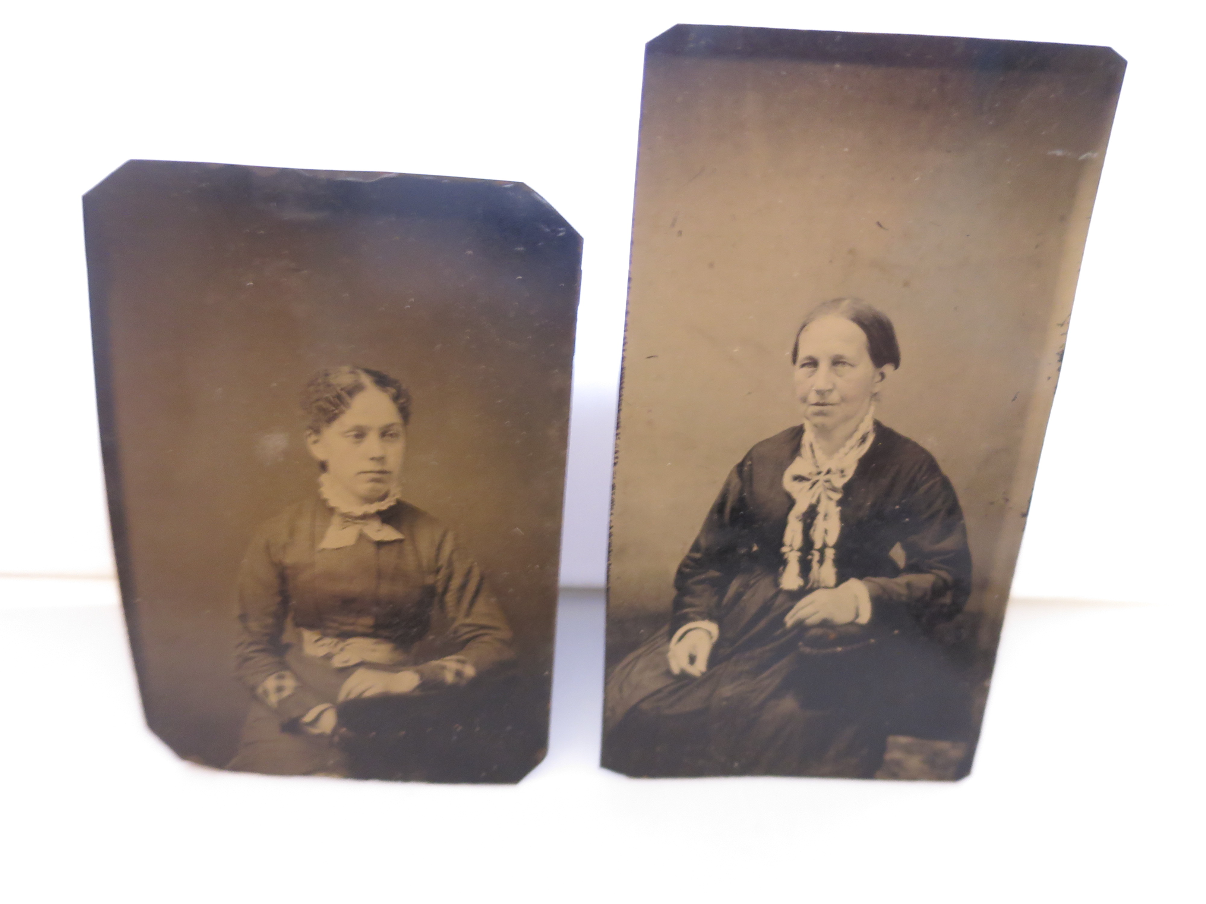Ferrotype Tintype Photograph Woman Sitting and Young Lady Sitting