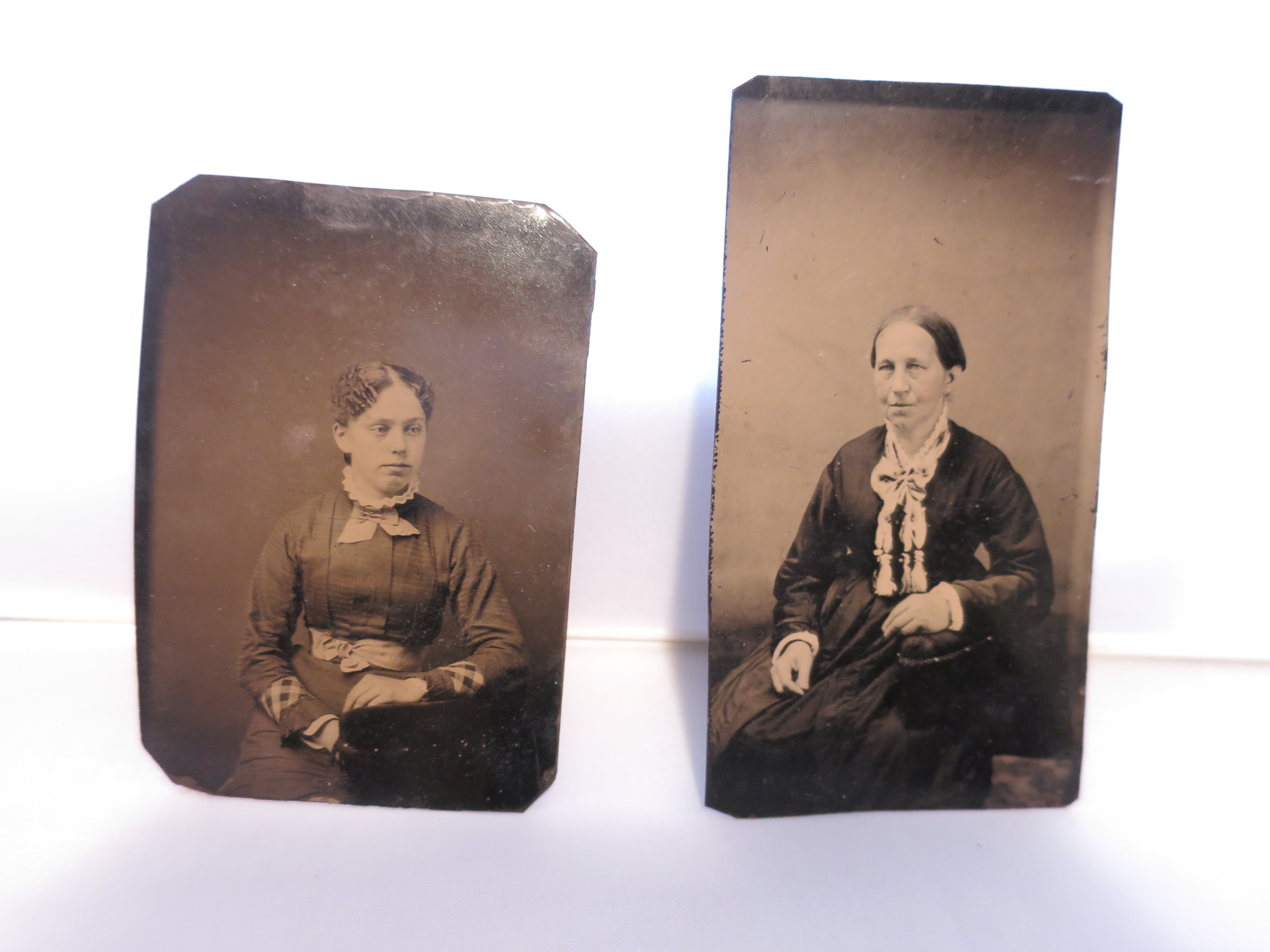 Ferrotype Tintype Photograph Woman Sitting and Young Lady Sitting