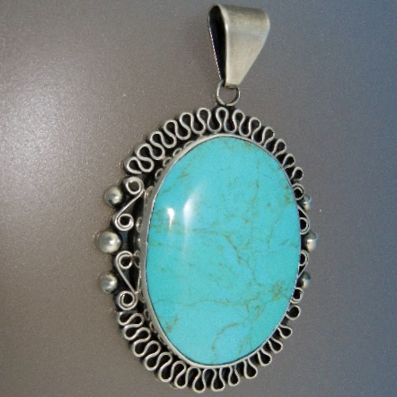 Taxco Mexico Turquoise Sterling Silver Bernice Pendant