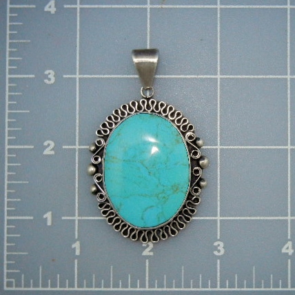 Taxco Mexico Turquoise Sterling Silver Bernice Pendant