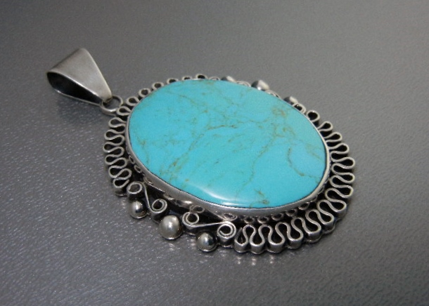 Taxco Mexico Turquoise Sterling Silver Bernice Pendant