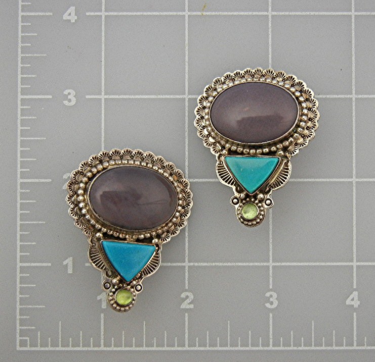 David Troutman Sterling Silver Damsonite Turquoise Earr