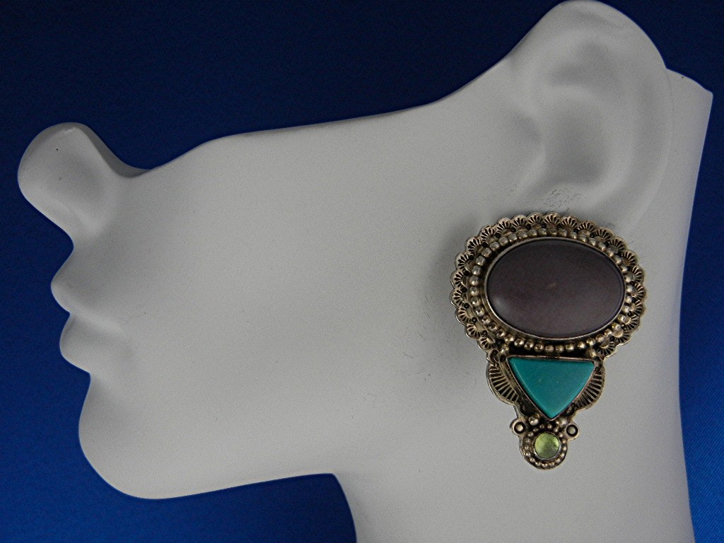 David Troutman Sterling Silver Damsonite Turquoise Earr