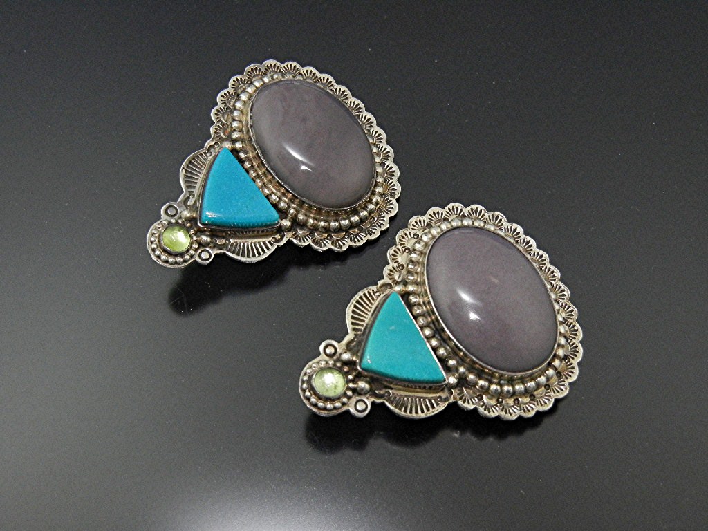 David Troutman Sterling Silver Damsonite Turquoise Earr