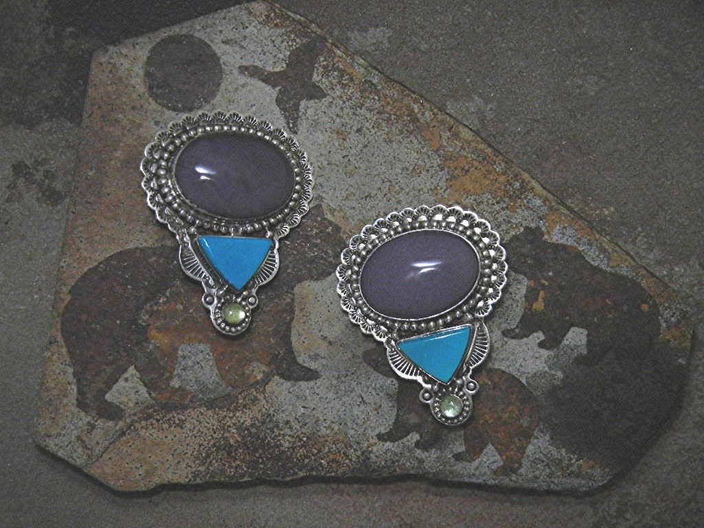 David Troutman Sterling Silver Damsonite Turquoise Earr