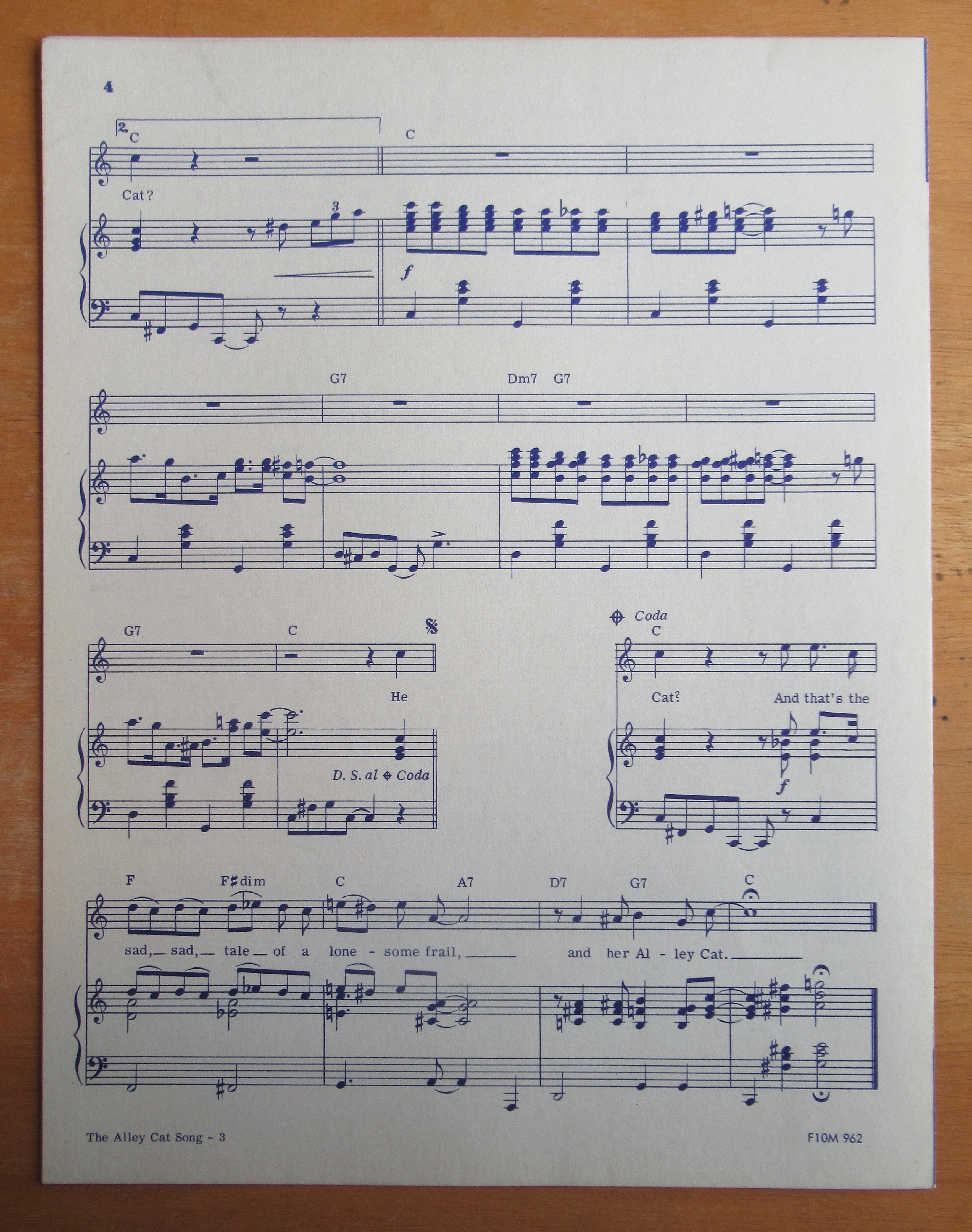 Sheet Music For 1962 The Alley Cat Song