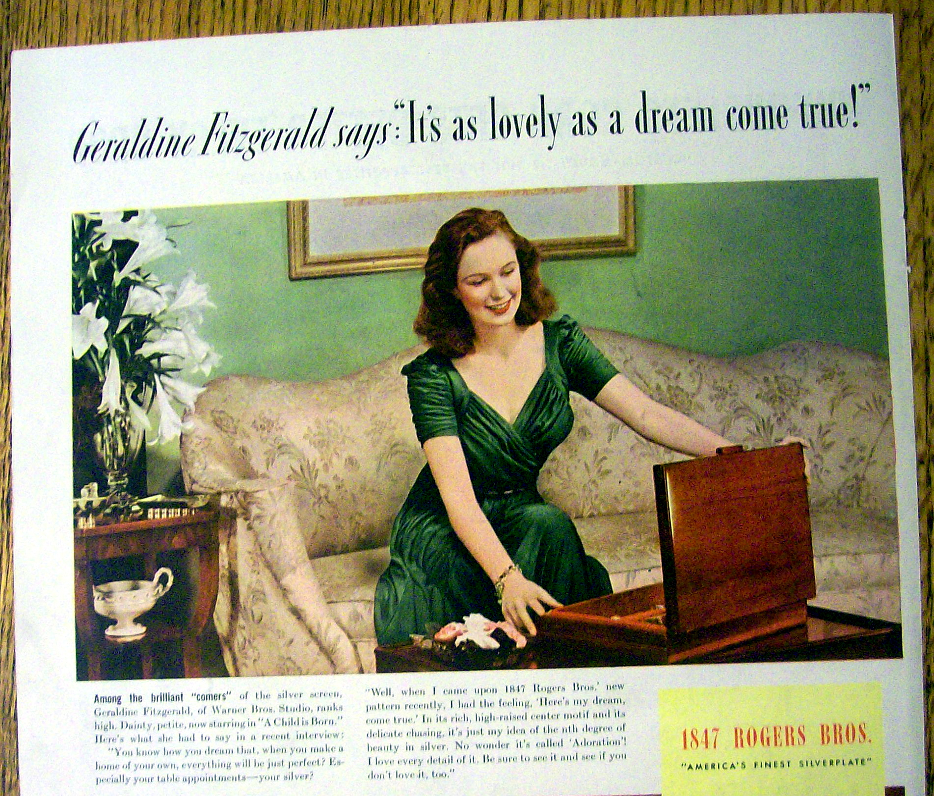 1940 Ad:Rogers Bros. Silverplate w/Geraldine Fitzgerald