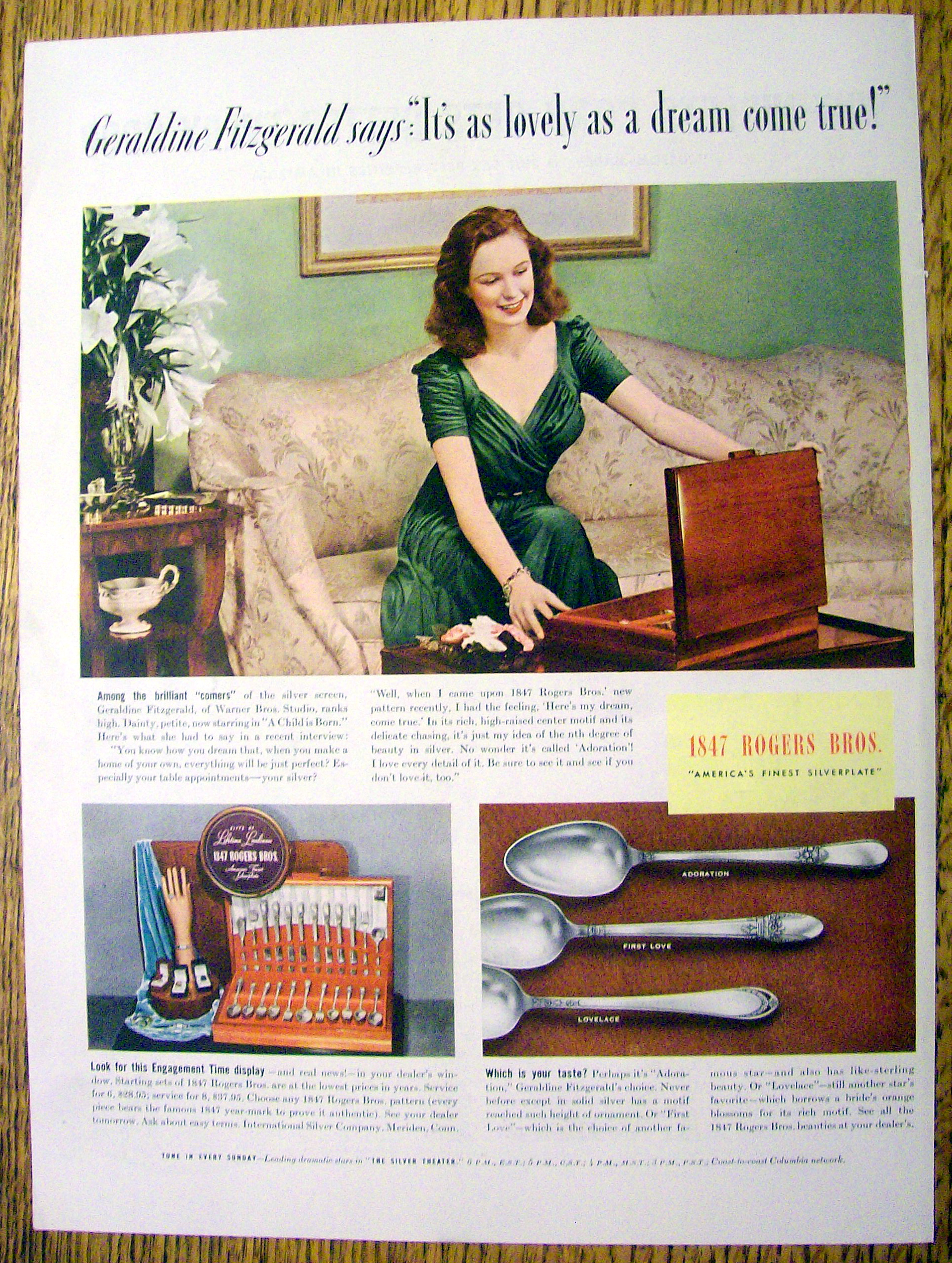 1940 Ad:Rogers Bros. Silverplate w/Geraldine Fitzgerald