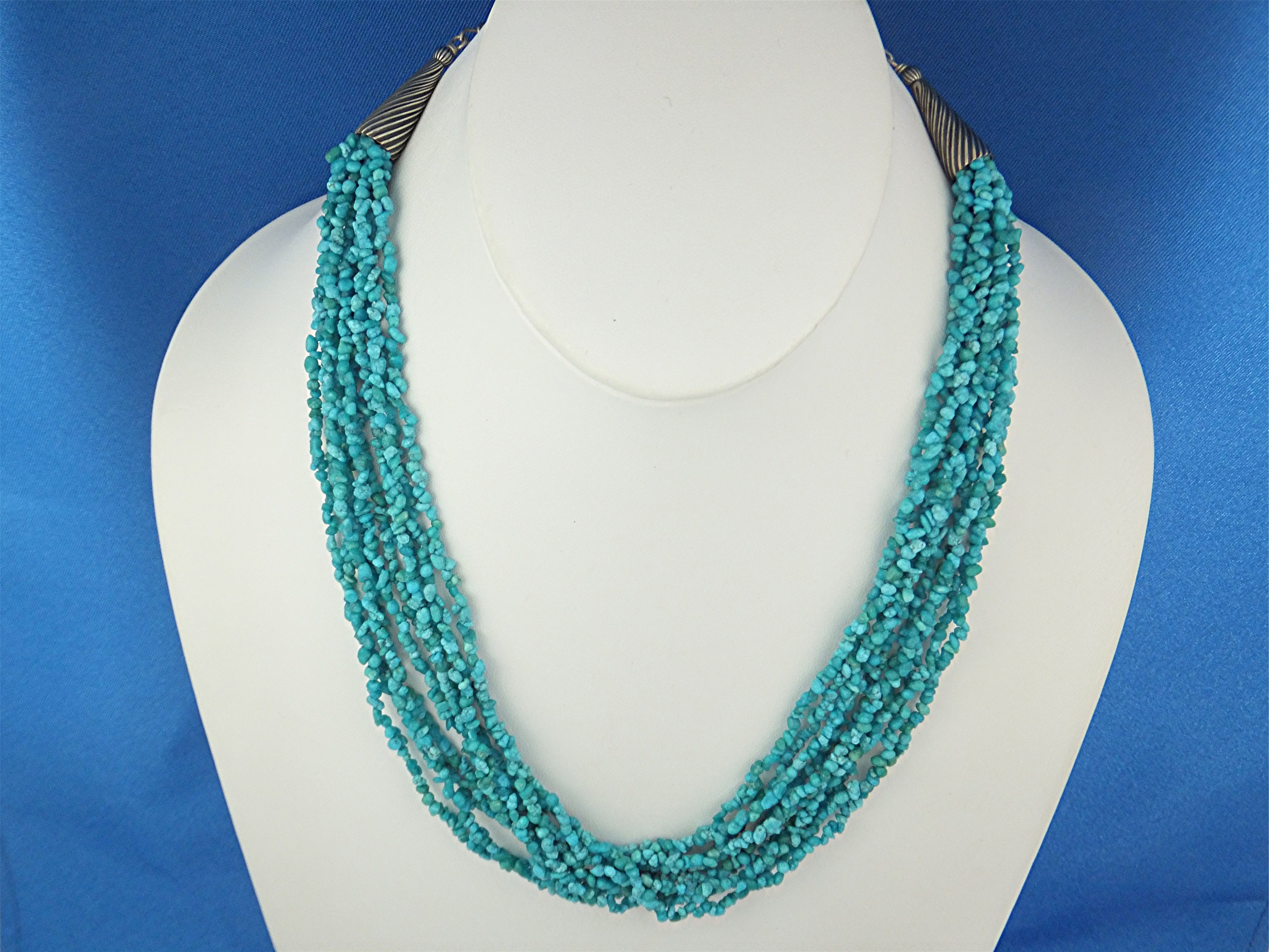 Necklace Turquoise 10 Strands Sterling Silver Points