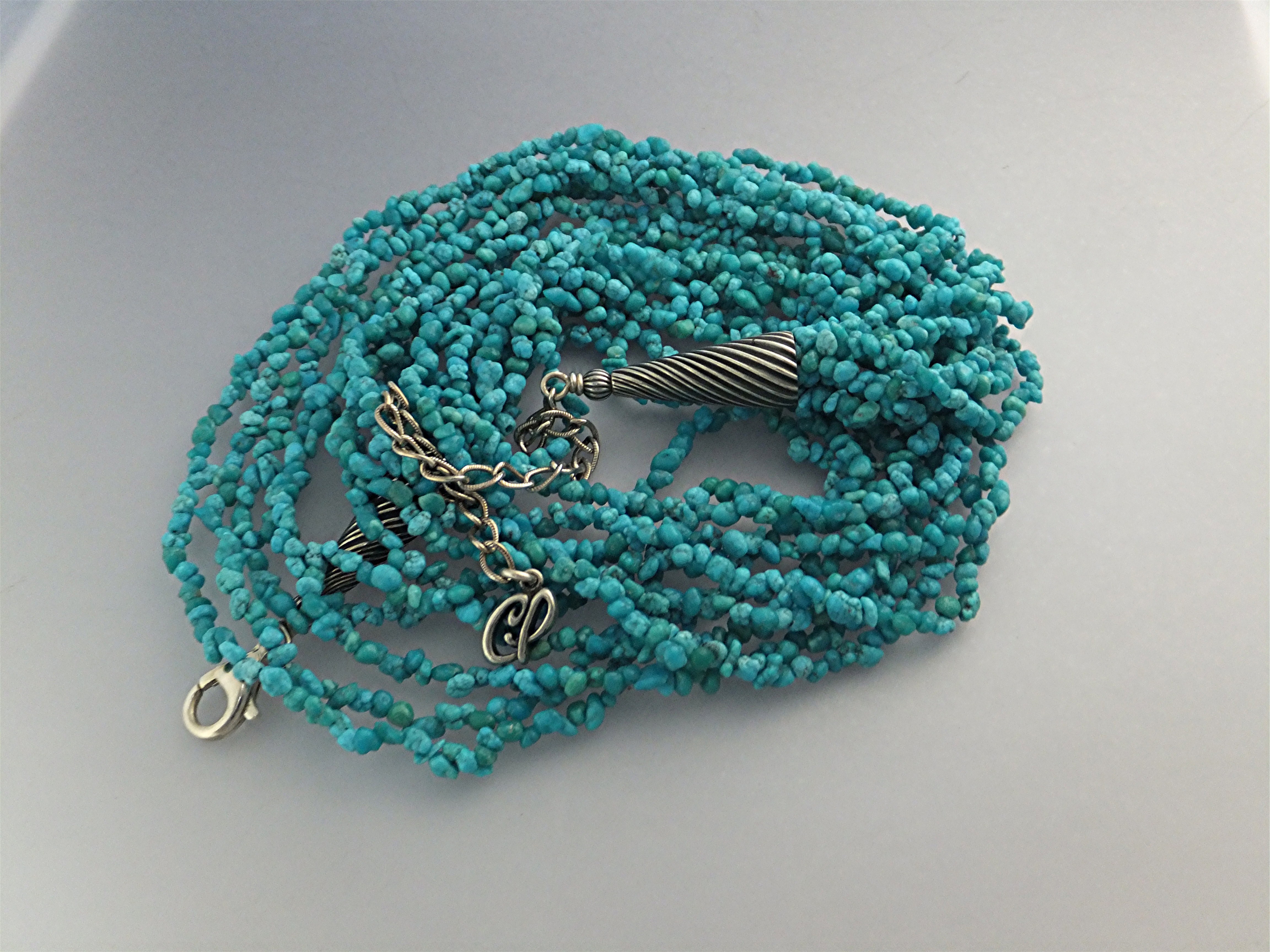 Necklace Turquoise 10 Strands Sterling Silver Points
