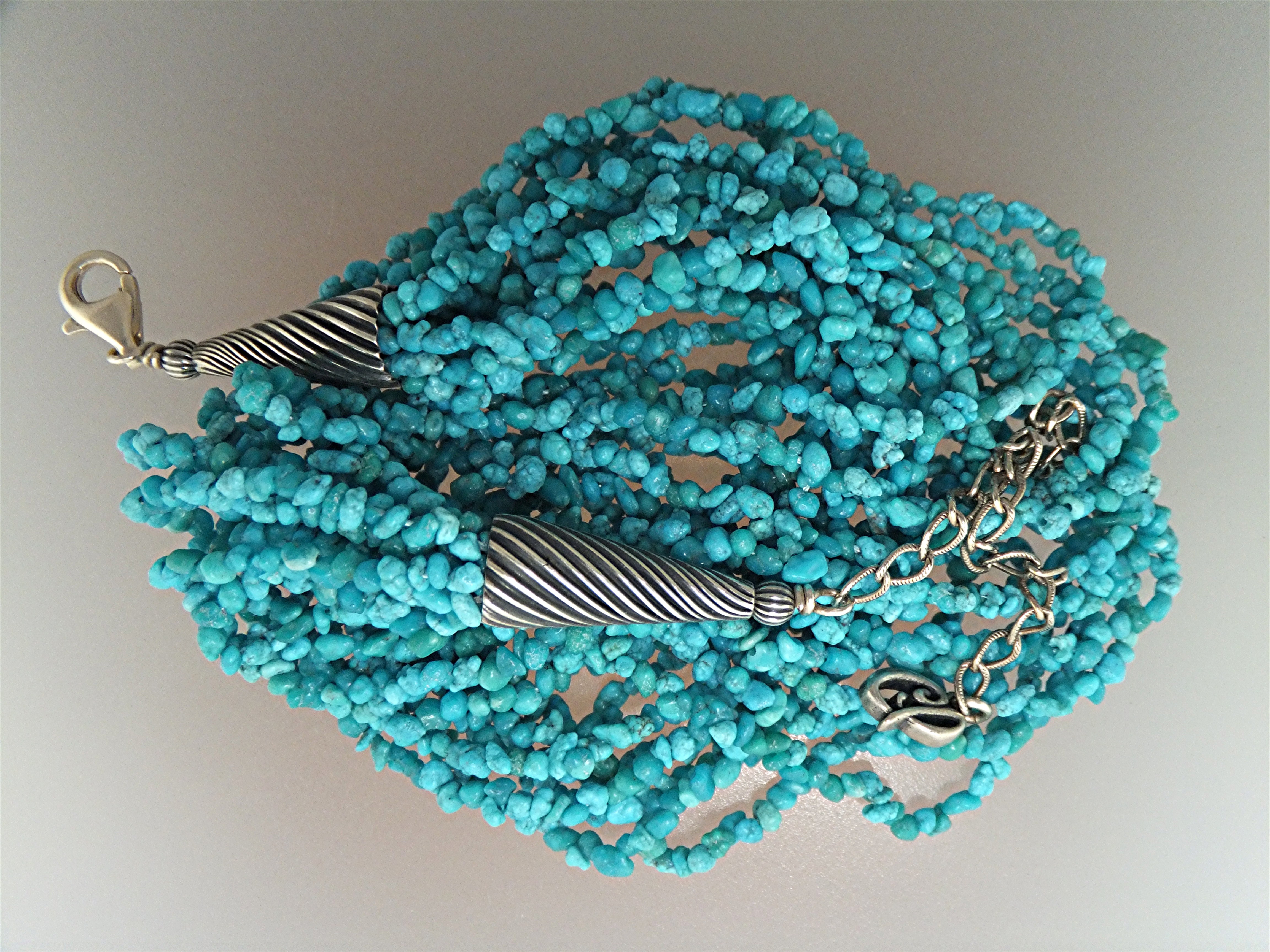 Necklace Turquoise 10 Strands Sterling Silver Points